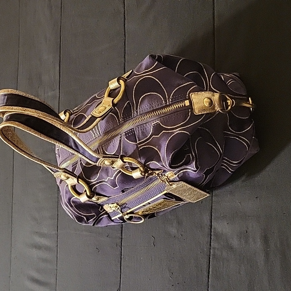 Coach Poppy Purple and Gold Metalic Satchel Purse - Picture 6 of 17